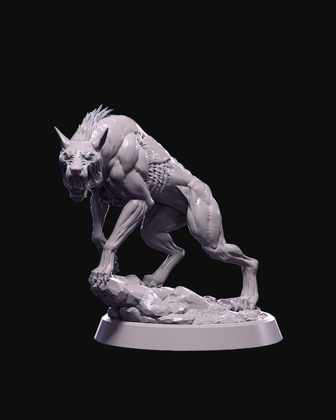 Hellhound Miniature Unpainted | 3D Printed Demon Dog Model for DnD or Tabletop | Paintable Fantasy Creature | Resin & PLA Miniature UK