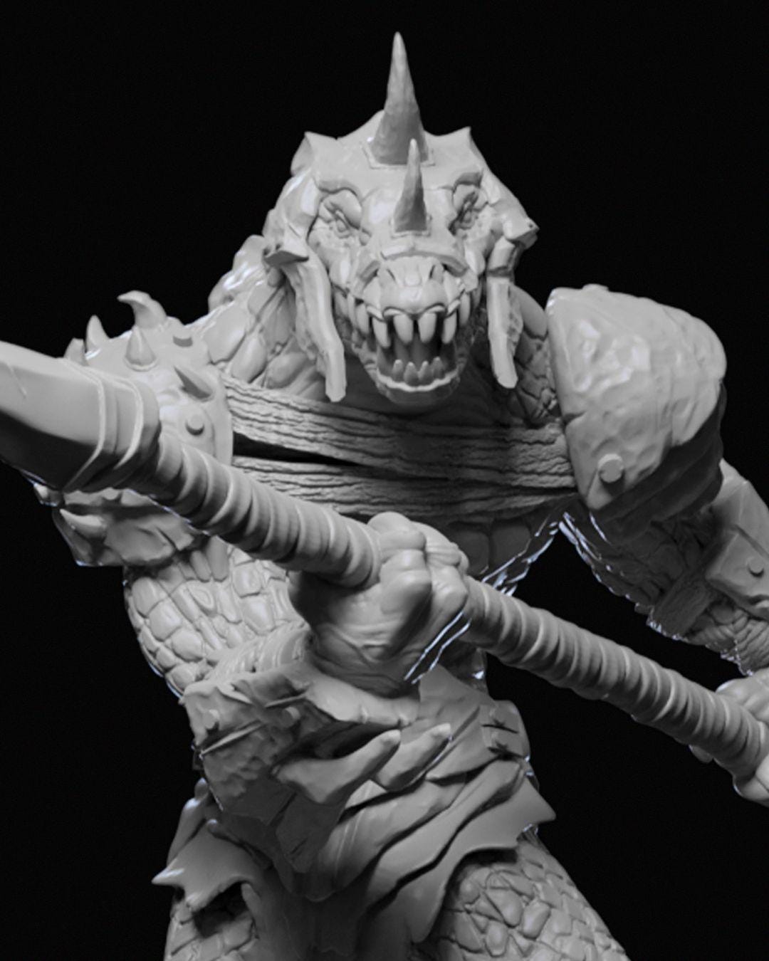 Arak Soldier Miniature Unpainted | 3D Printed Fantasy Reptile Warrior Model | DnD Monster Figure | Paintable Resin & PLA Miniature UK