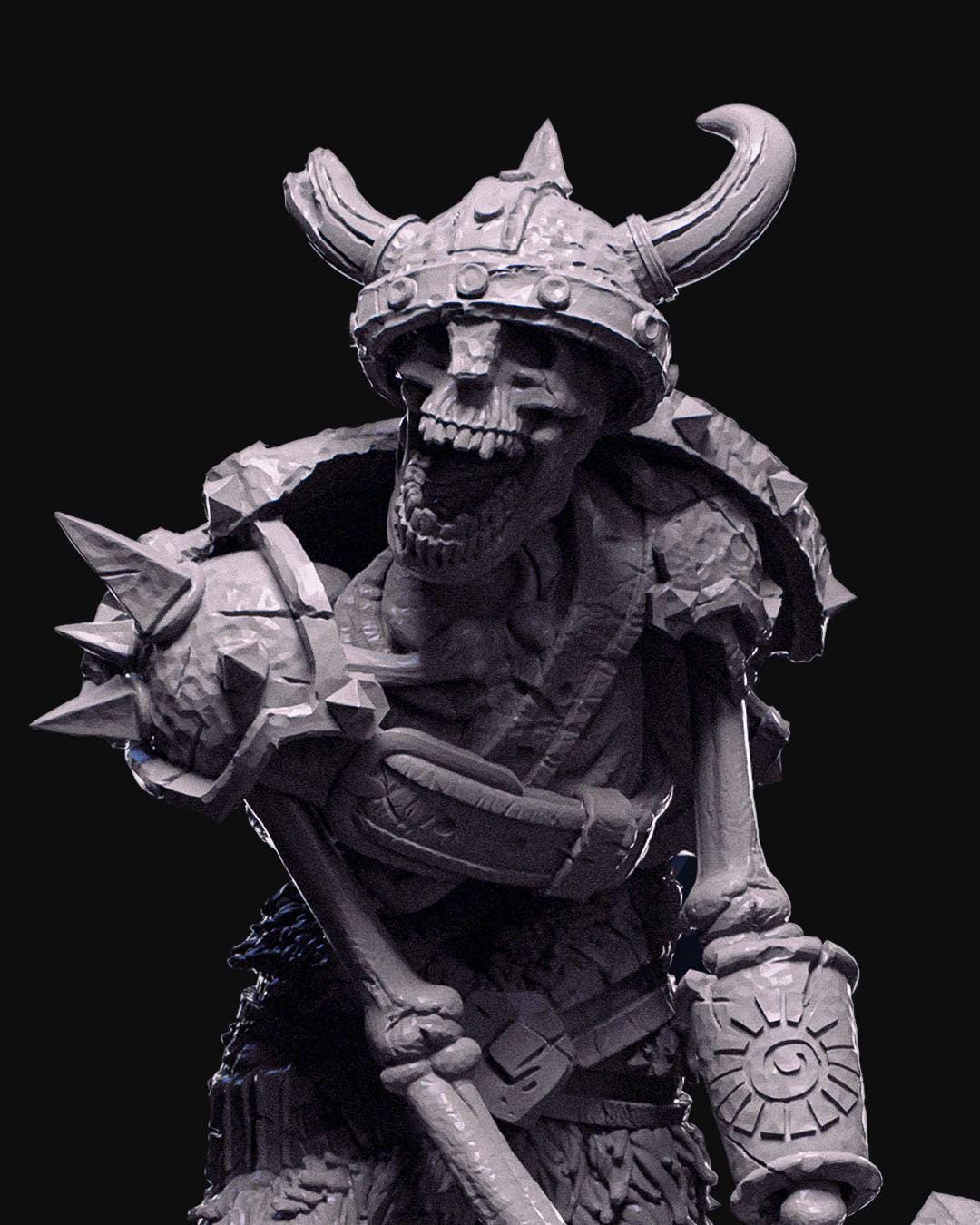 Skeleton Warrior Miniature Unpainted | 3D Printed Undead Figure for DnD or Wargames | Resin & PLA Fantasy Skeleton Model UK
