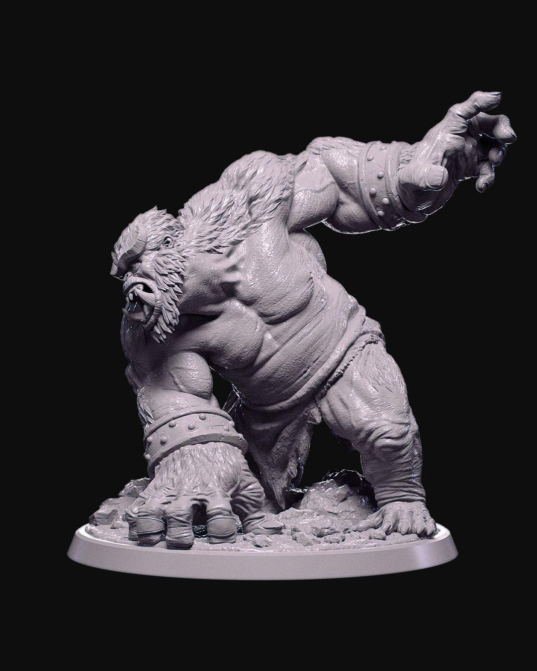 Demon Brute Miniature Unpainted | Large Fantasy Monster Figure for DnD or Wargaming | 3D Printed Resin & PLA Demon | Paintable Boss Model