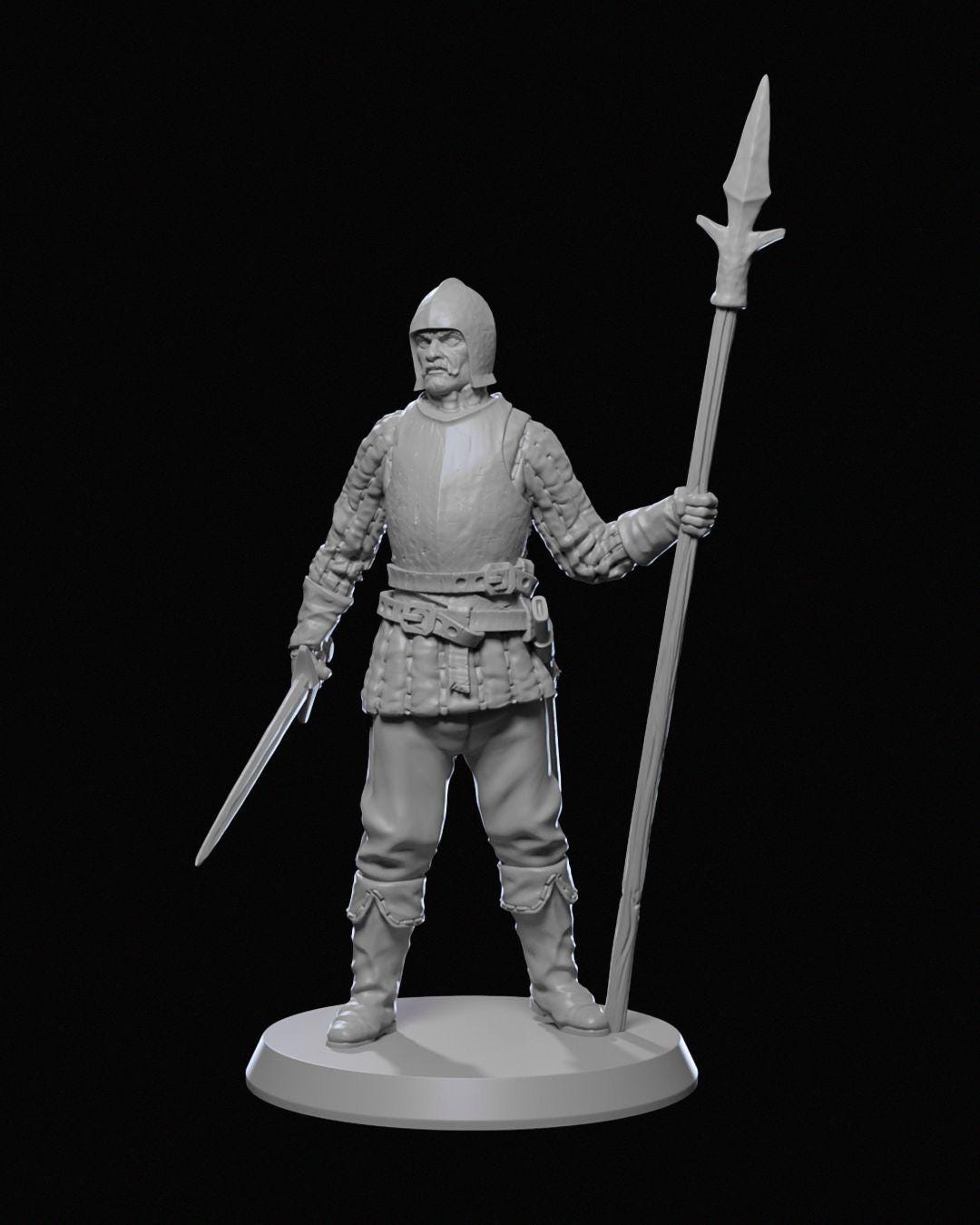 Ravenhold Infantry Miniature Unpainted | 3D Printed Fantasy Foot Soldier Model | DnD Guard or Fighter NPC | Resin & PLA Miniature UK