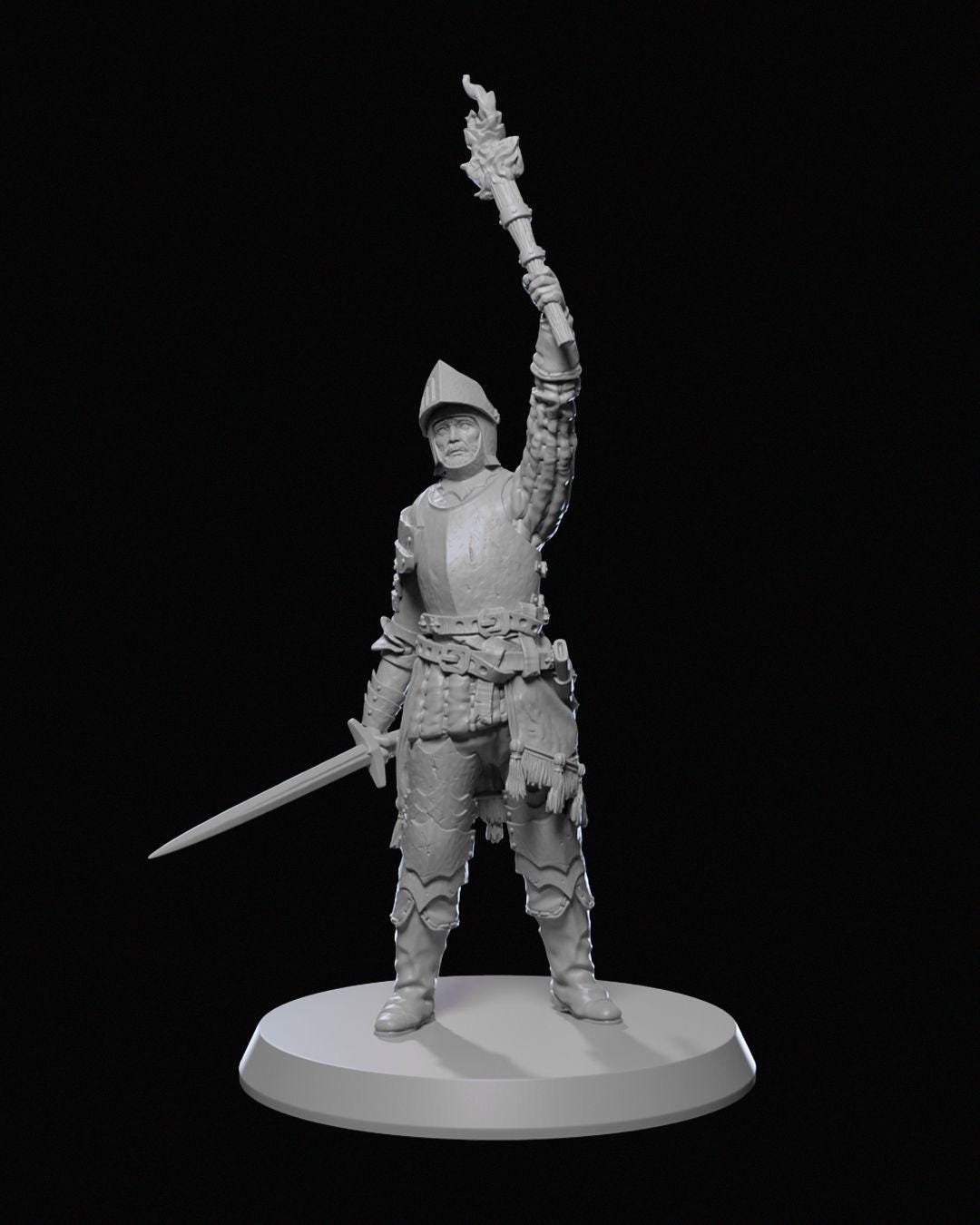 Ravenhold Guard Miniature Unpainted | 3D Printed Fantasy Castle Guard Model | DnD Town Guard Figure | Resin & PLA Paintable Miniature UK