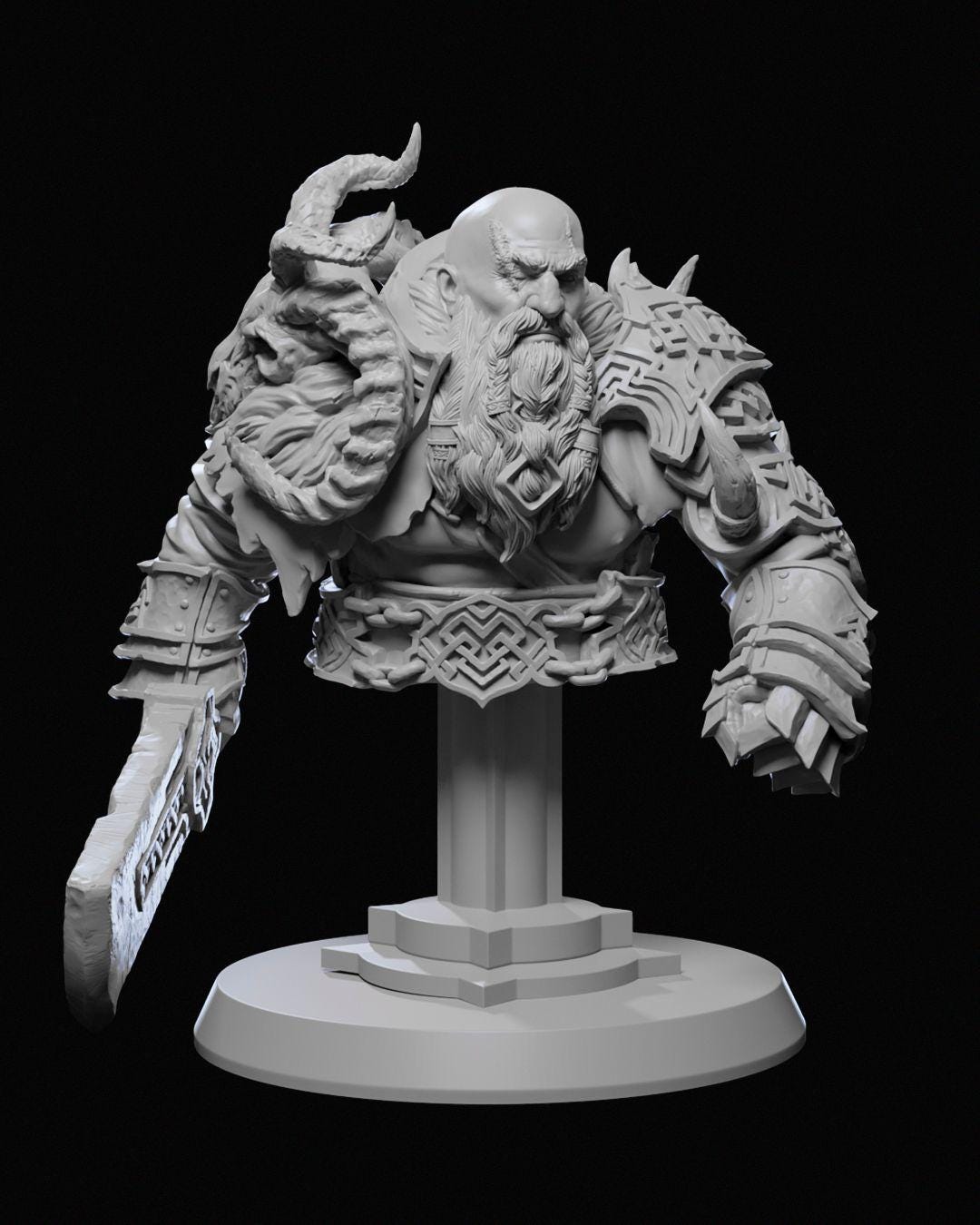 Barathur Stonefist Miniature Unpainted | 3D Printed Fantasy Warrior Model | DnD Hero or Mercenary Figure | Resin & PLA Miniature UK