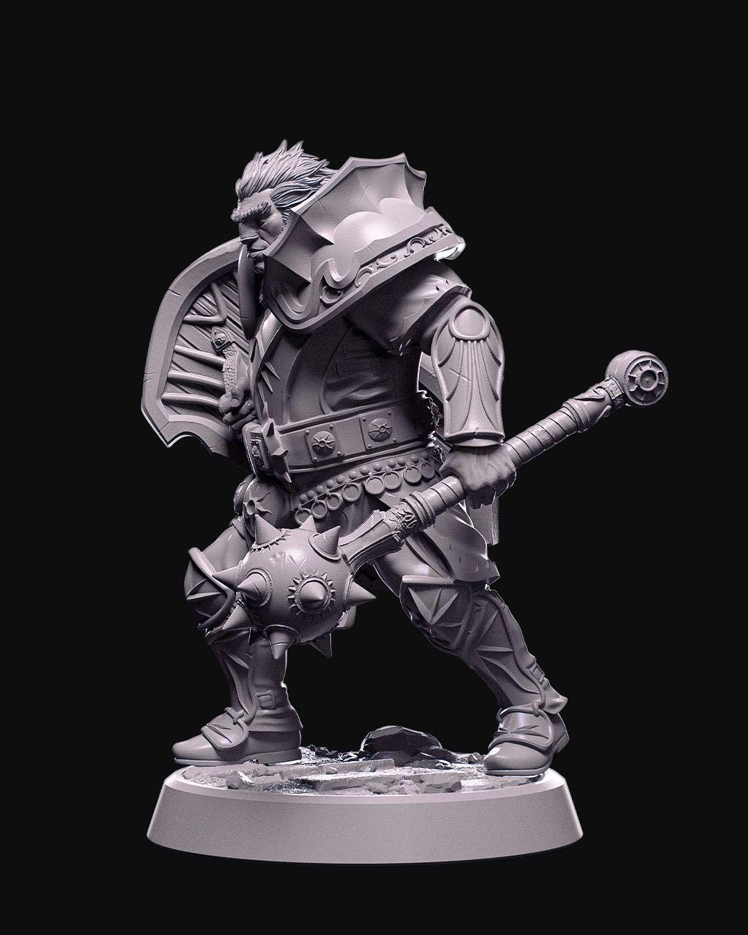 Oloven Sunpride Miniature Unpainted | 3D Printed Fantasy Paladin Model | DnD Hero or Villain Mini | Resin & PLA Paintable Figure UK