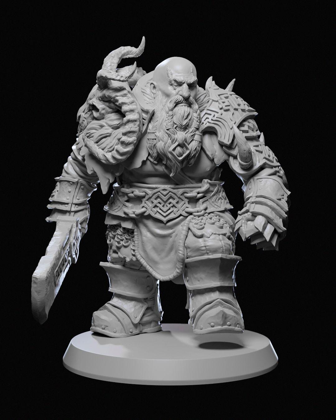 Barathur Stonefist Miniature Unpainted | 3D Printed Fantasy Warrior Model | DnD Hero or Mercenary Figure | Resin & PLA Miniature UK