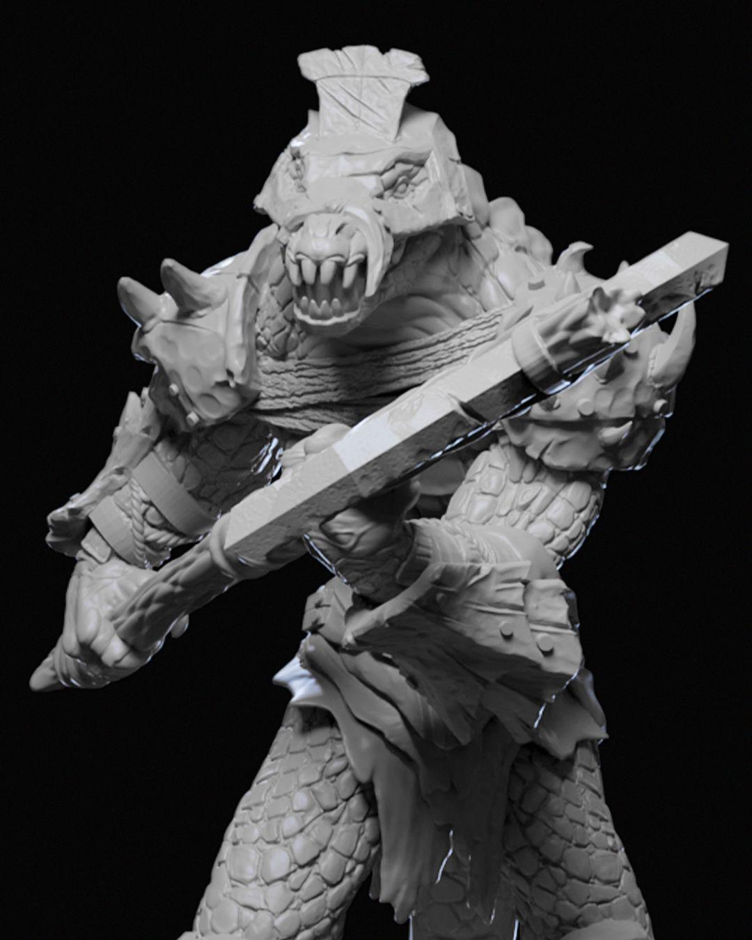Arak Soldier Miniature 02 Unpainted | 3D Printed Fantasy Reptilian Warrior Figure | DnD Monster or Enemy Mini | Resin & PLA UK Model