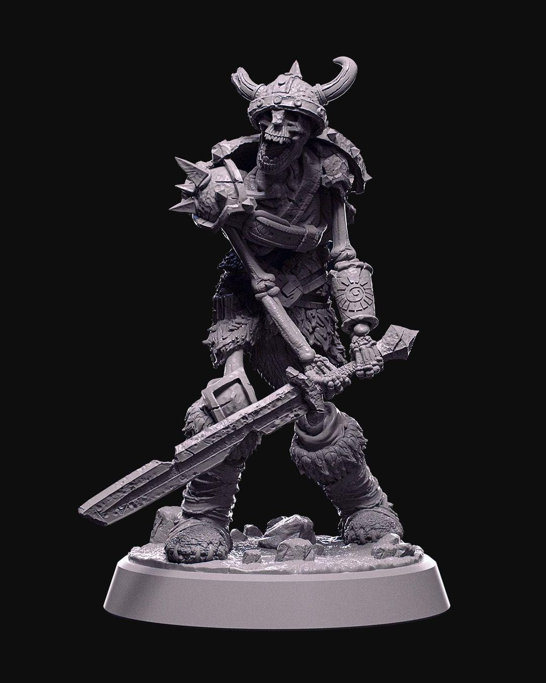 Skeleton Warrior Miniature Unpainted | 3D Printed Undead Figure for DnD or Wargames | Resin & PLA Fantasy Skeleton Model UK