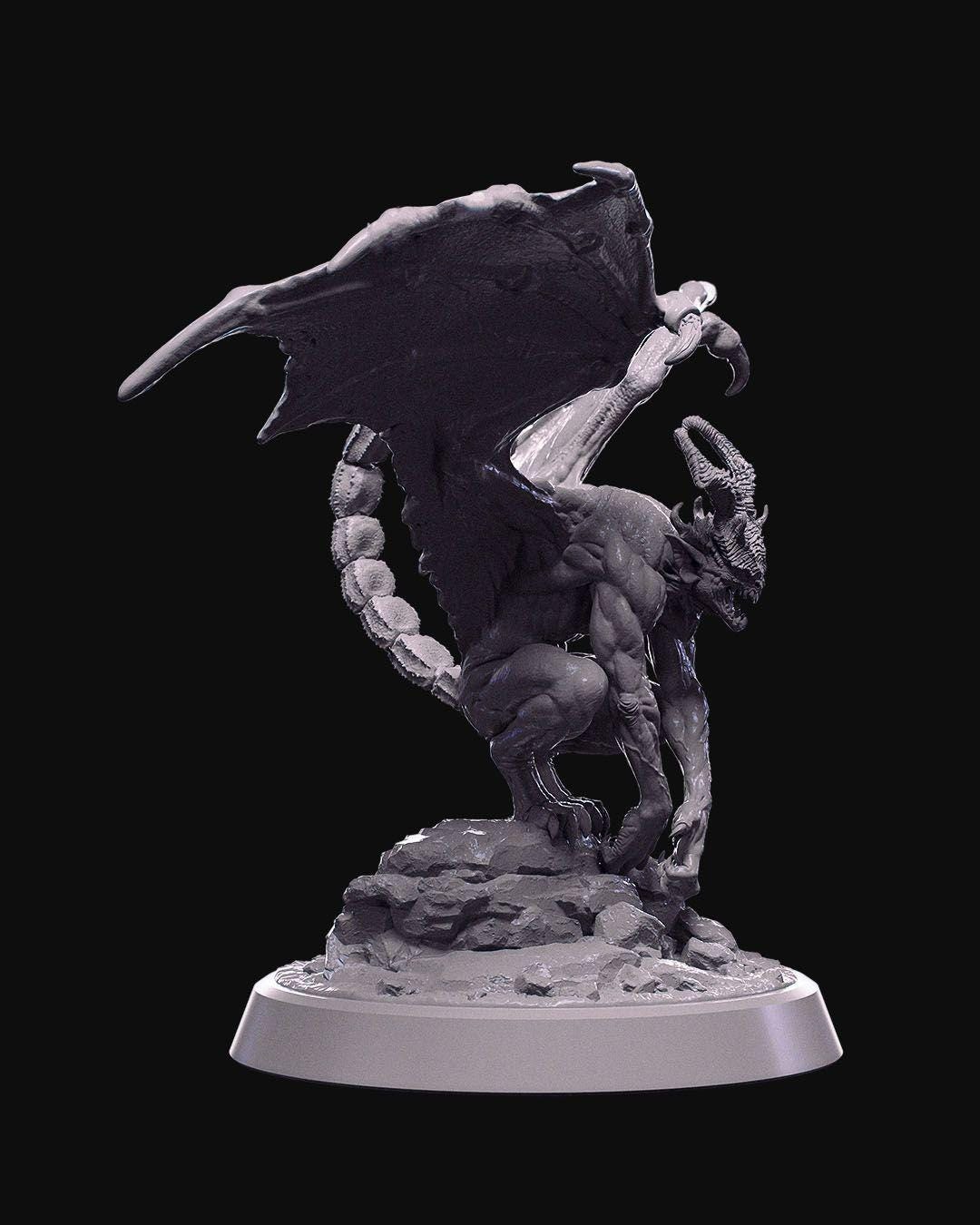 Winged Demon Miniature Unpainted | 3D Printed Fantasy Resin Model | DnD Demon Figure | Gothic Horror Tabletop Miniature