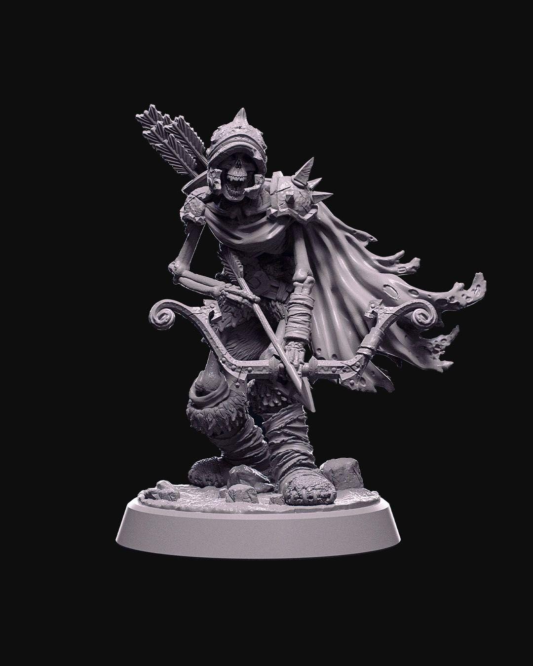 Skeleton Archer Miniature Unpainted | 3D Printed Undead Bowmen for DnD or Wargaming | Resin & PLA Paintable Skeleton Figure UK