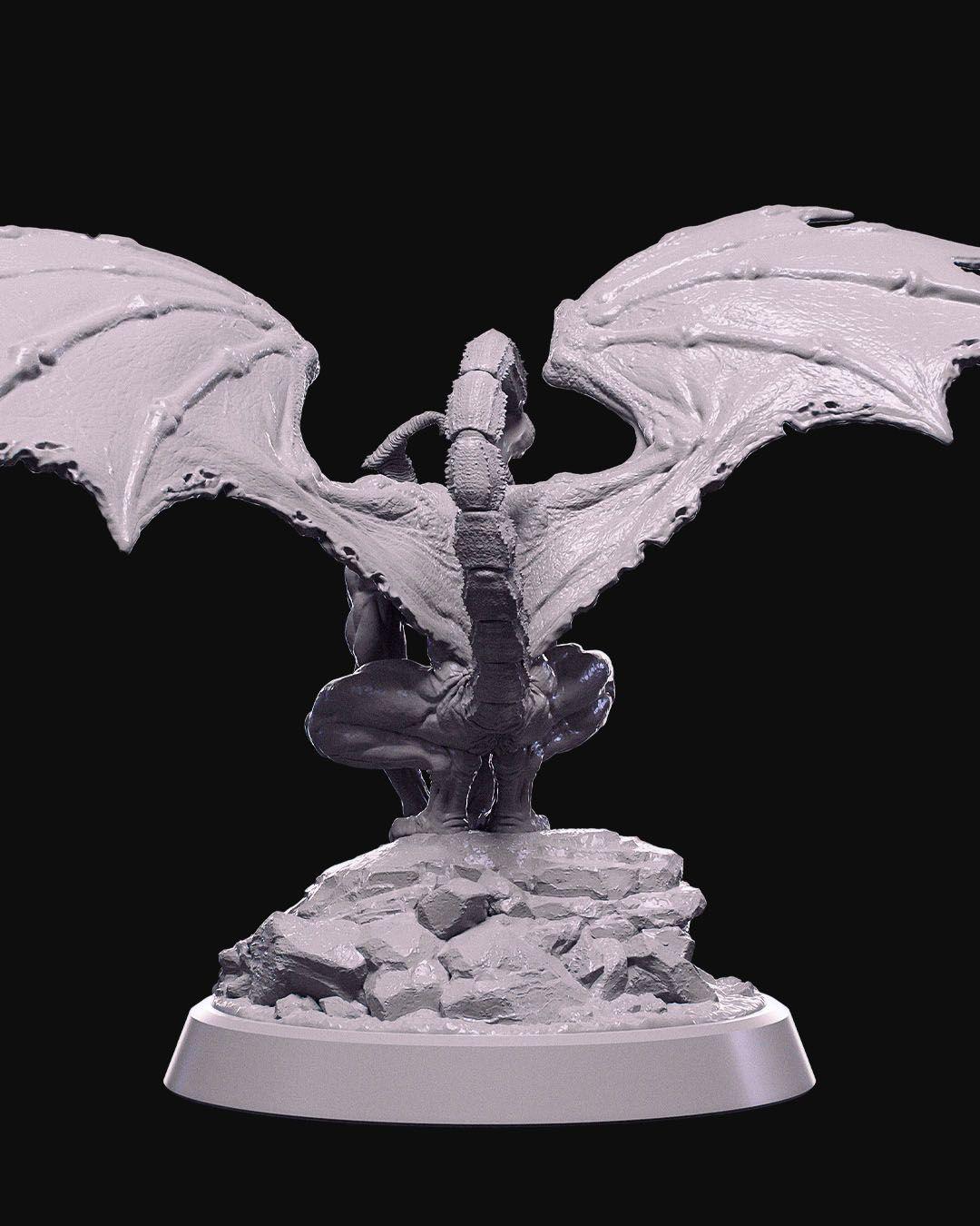 Winged Demon Miniature Unpainted | 3D Printed Fantasy Resin Model | DnD Demon Figure | Gothic Horror Tabletop Miniature