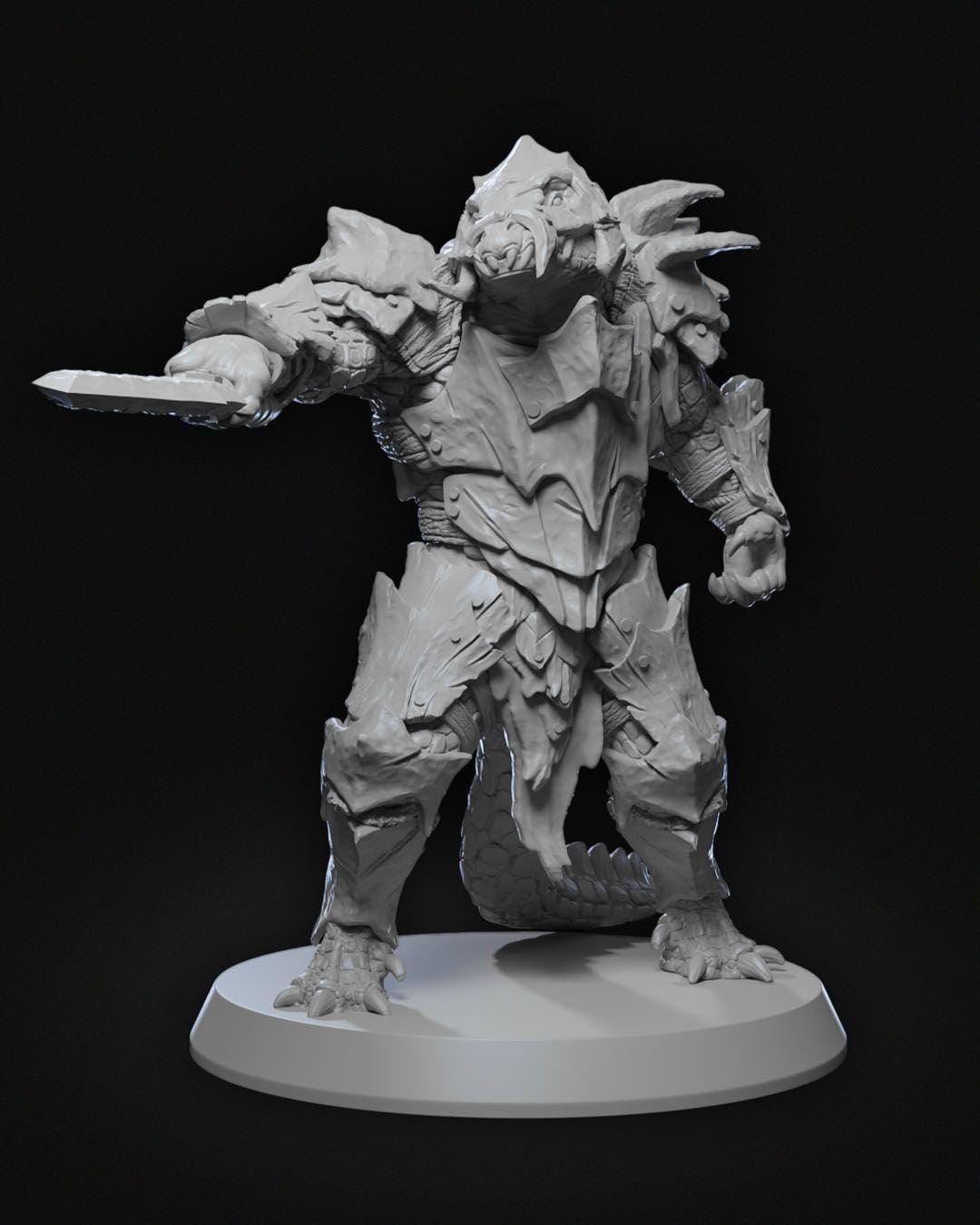 Arak General Burik Miniature Unpainted | 3D Printed Fantasy Reptilian Warlord Model | DnD Monster Boss Figure | Resin Miniature UK