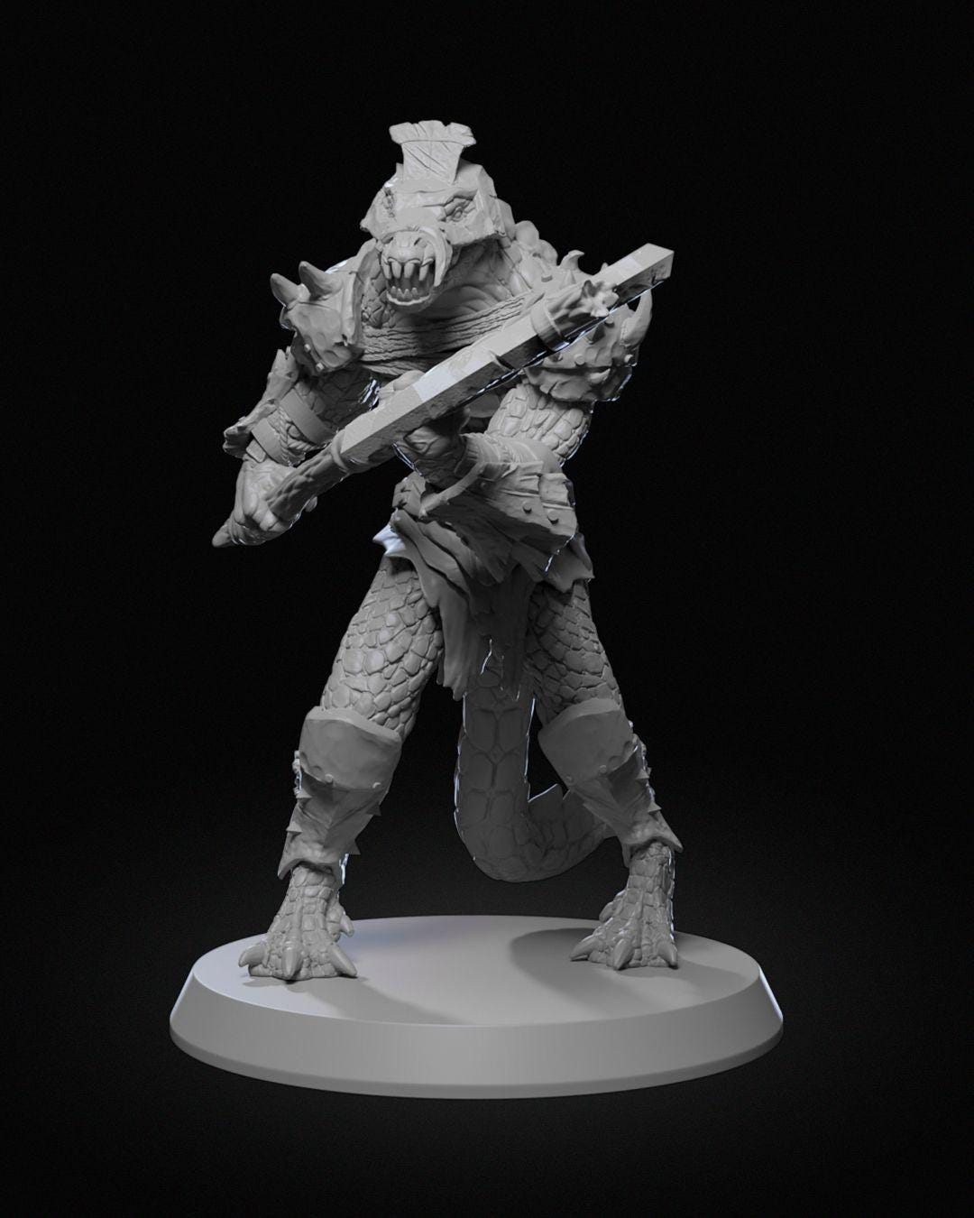 Arak Soldier Miniature 02 Unpainted | 3D Printed Fantasy Reptilian Warrior Figure | DnD Monster or Enemy Mini | Resin & PLA UK Model