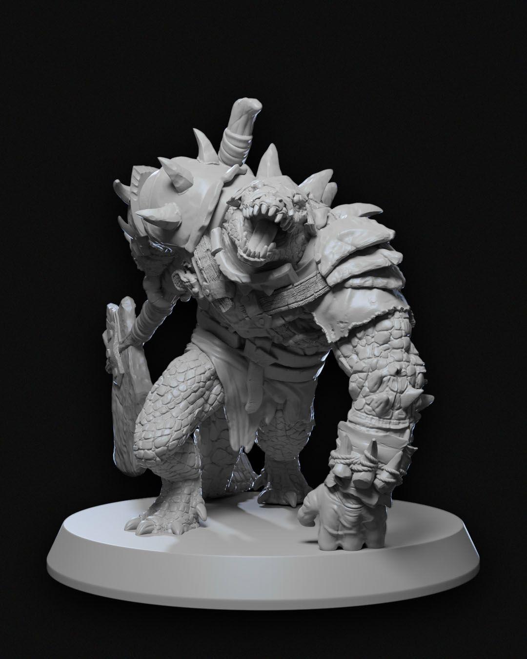 Arak Chief Miniature Unpainted | 3D Printed Reptilian Tribal Leader Model | DnD Lizardfolk Boss Figure | Resin & PLA Miniature UK
