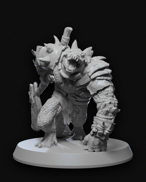Arak Chief Miniature Unpainted | 3D Printed Reptilian Tribal Leader Model | DnD Lizardfolk Boss Figure | Resin & PLA Miniature UK