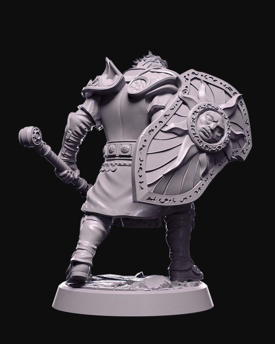 Oloven Sunpride Miniature Unpainted | 3D Printed Fantasy Paladin Model | DnD Hero or Villain Mini | Resin & PLA Paintable Figure UK