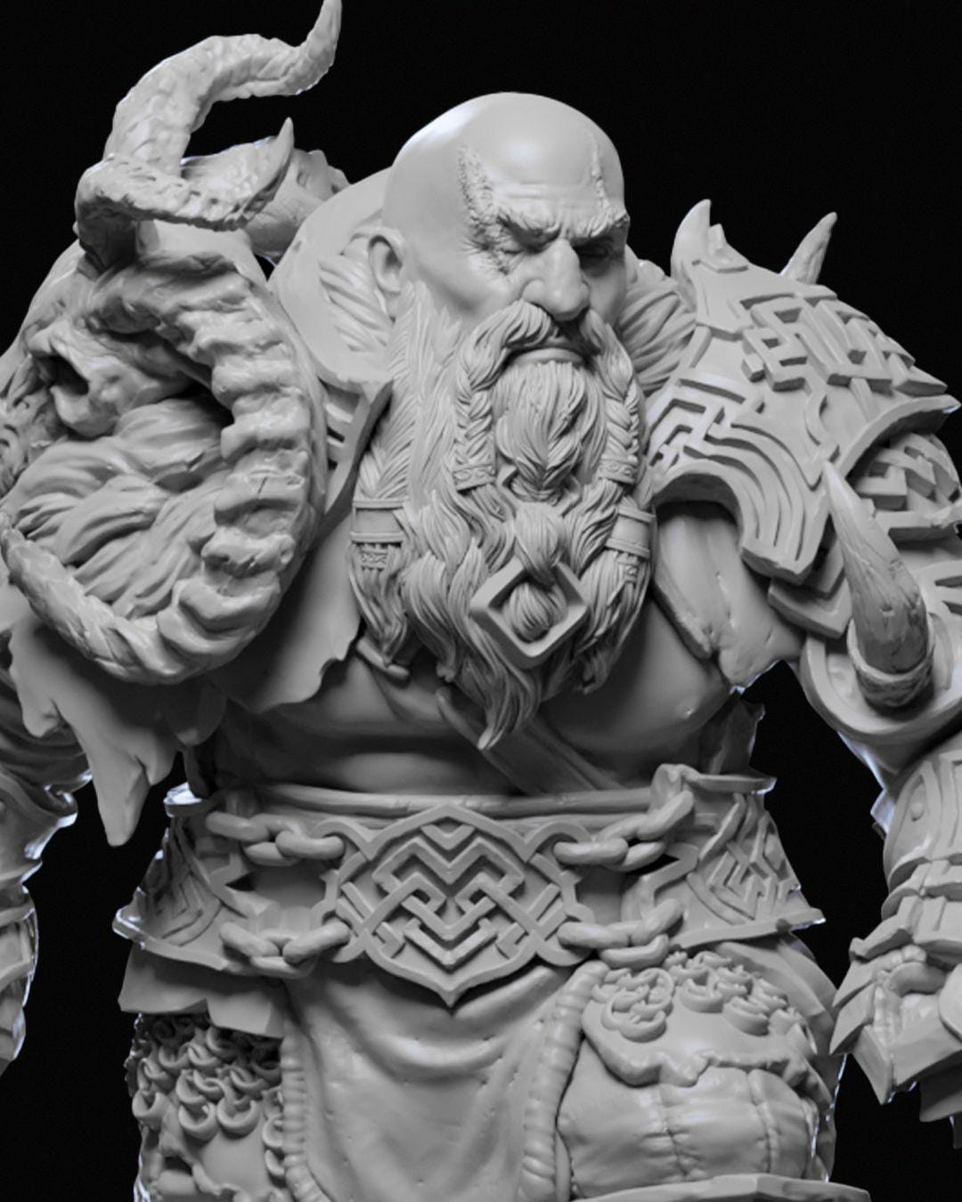 Barathur Stonefist Miniature Unpainted | 3D Printed Fantasy Warrior Model | DnD Hero or Mercenary Figure | Resin & PLA Miniature UK