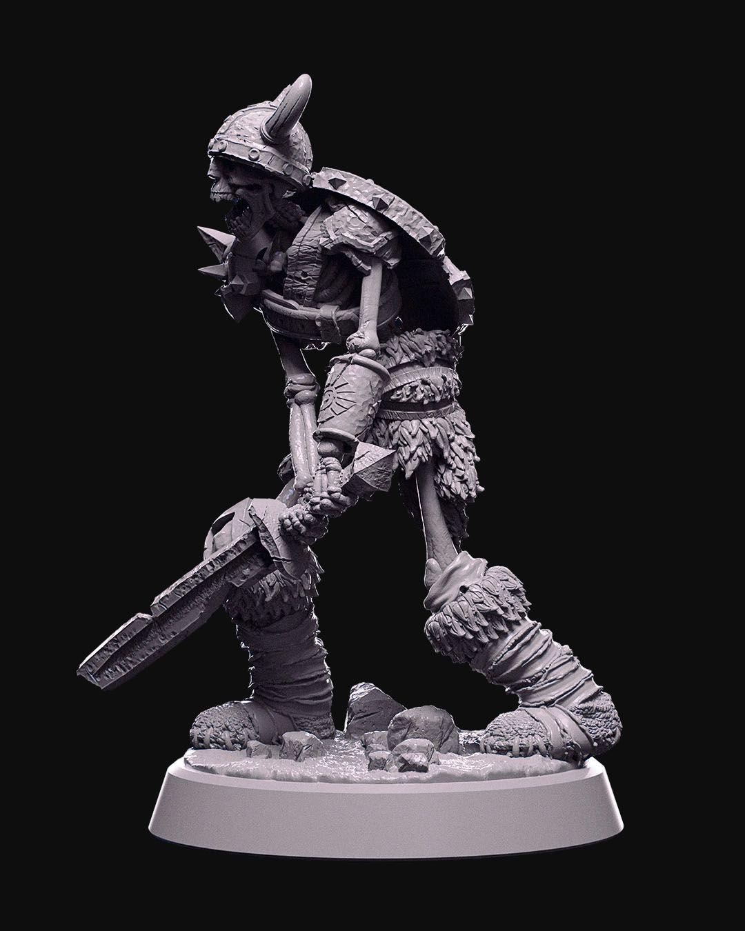Skeleton Warrior Miniature Unpainted | 3D Printed Undead Figure for DnD or Wargames | Resin & PLA Fantasy Skeleton Model UK