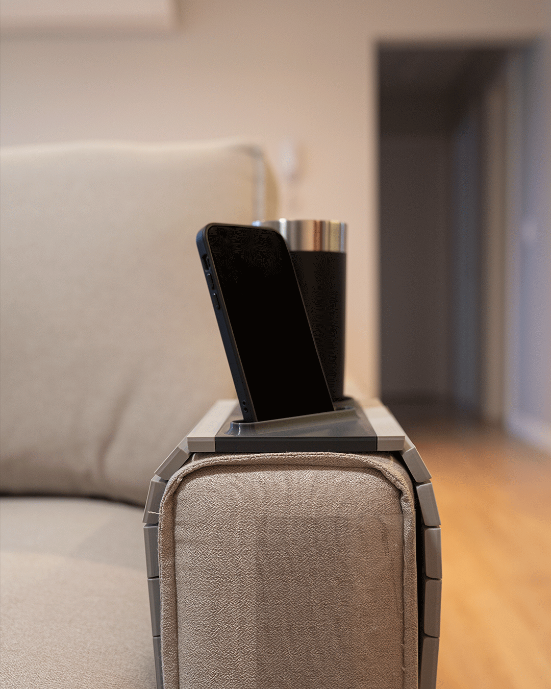 🛋️ Couch Arm Rest Caddy – Wide 3D Printed Sofa Tray with Phone, Snack & Drink Holder
