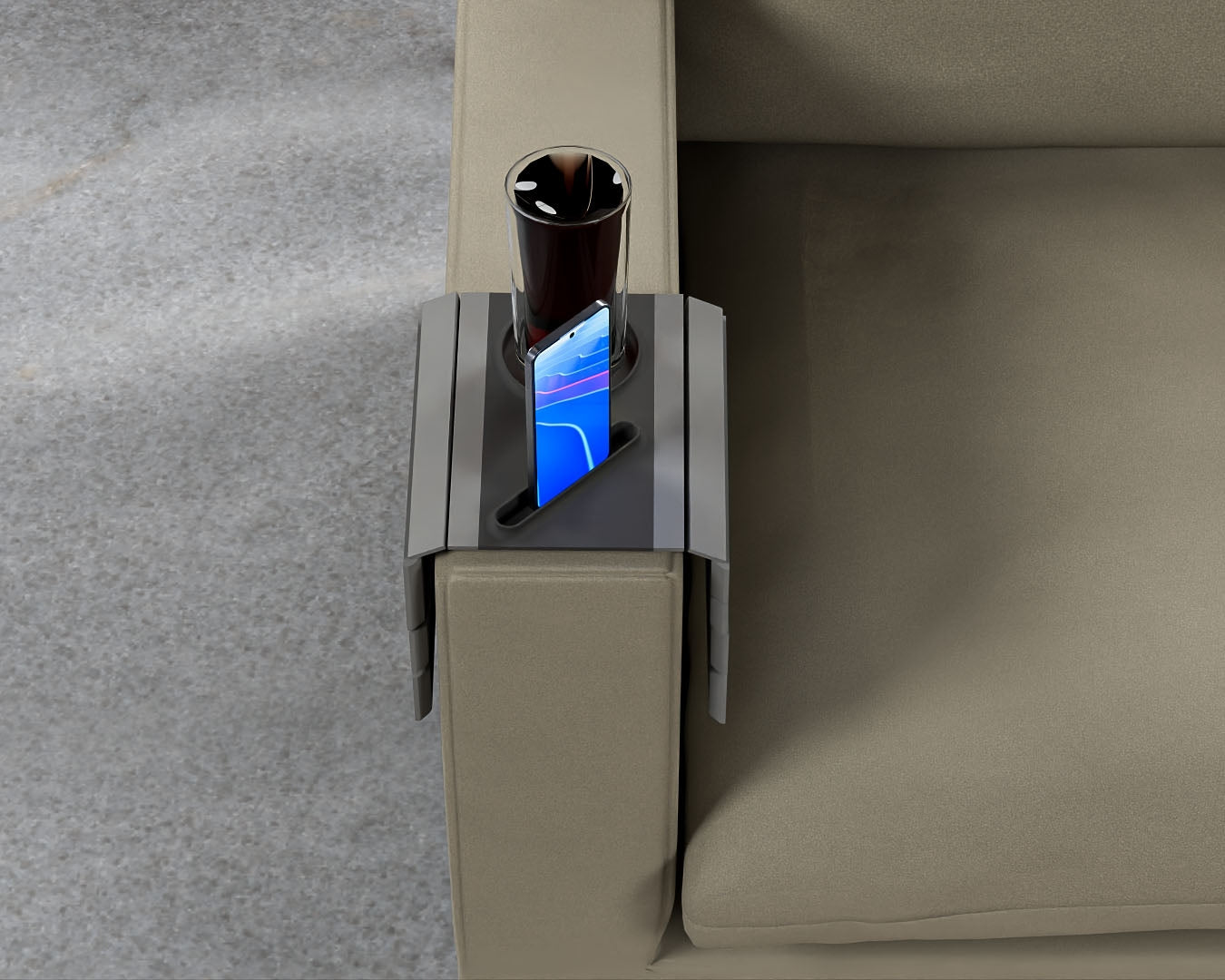 🛋️ Couch Arm Rest Caddy – Wide 3D Printed Sofa Tray with Phone, Snack & Drink Holder