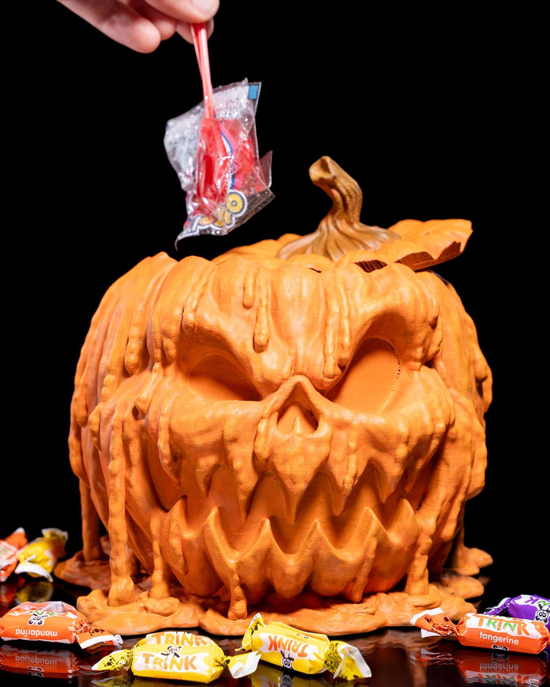 Melting Pumpkin Candy Dispenser – Halloween Desk Accessory | Spooky Home Décor | Autumn Party Sweet Holder