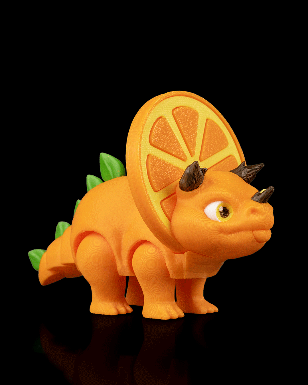 Orange Sliceratops – 3D Printed Dinosaur Fruit Desk Decor