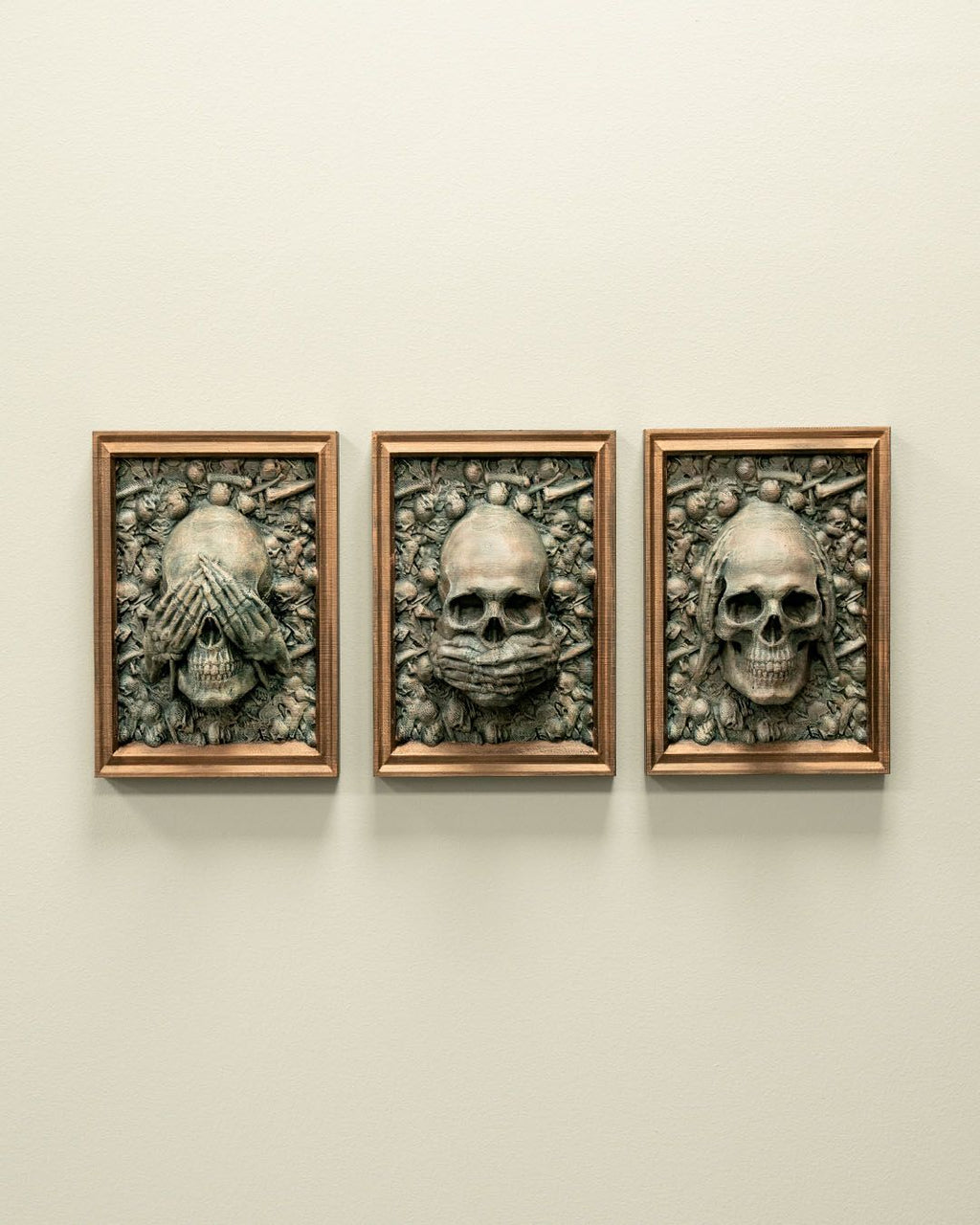 Three Wise Skulls (Set of 3) – Halloween Desk Ornaments | Gothic Office Décor | Spooky Collectible Figurines
