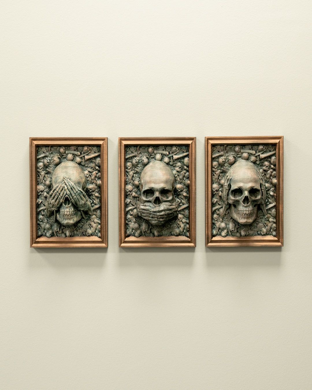 Three Wise Skulls (Set of 3) – Halloween Desk Ornaments | Gothic Office Décor | Spooky Collectible Figurines