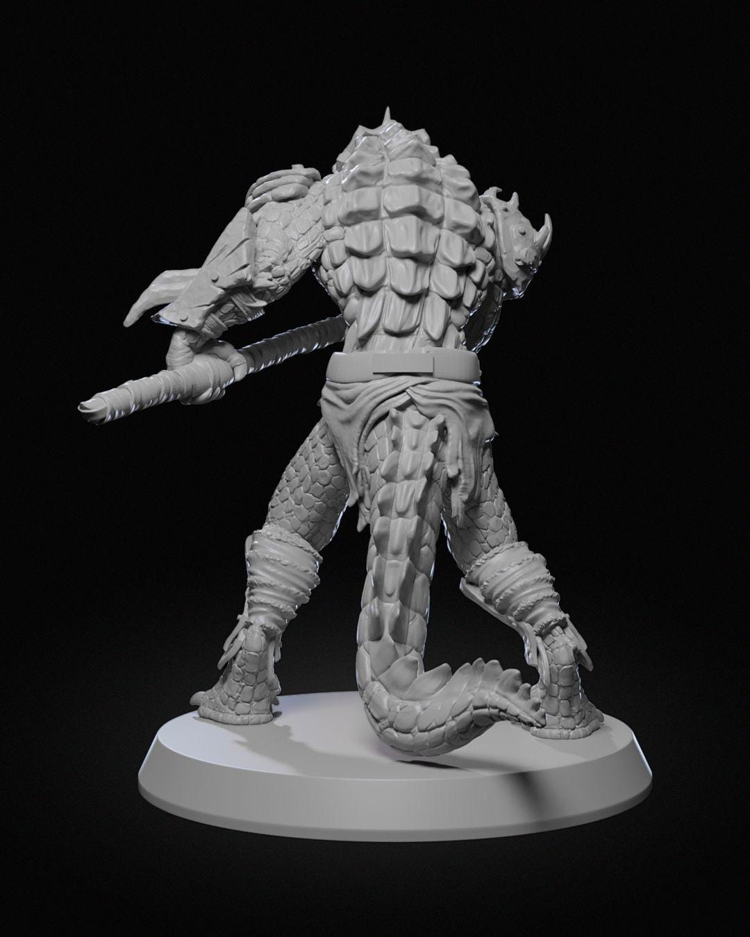 Arak Soldier Miniature Unpainted | 3D Printed Fantasy Reptile Warrior Model | DnD Monster Figure | Paintable Resin & PLA Miniature UK