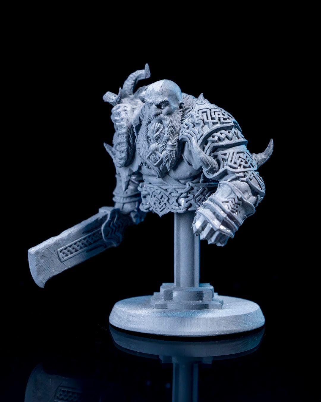 Barathur Stonefist Miniature Unpainted | 3D Printed Fantasy Warrior Model | DnD Hero or Mercenary Figure | Resin & PLA Miniature UK