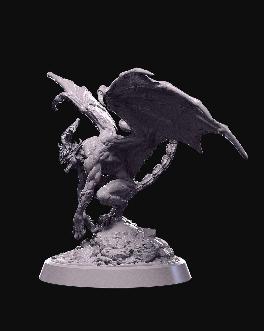 Winged Demon Miniature Unpainted | 3D Printed Fantasy Resin Model | DnD Demon Figure | Gothic Horror Tabletop Miniature