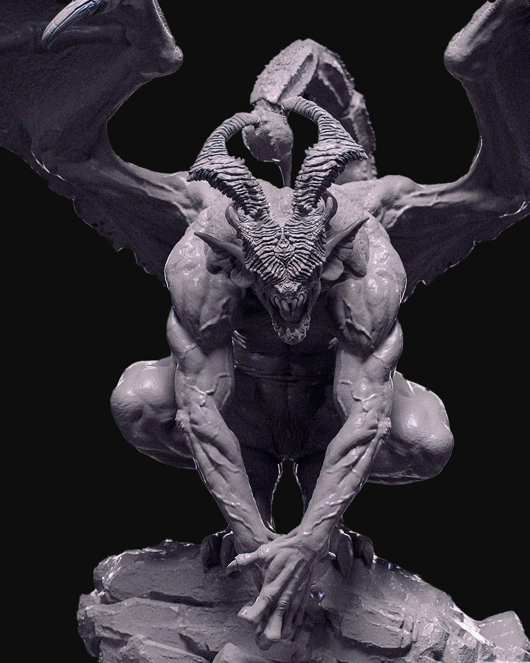 Winged Demon Miniature Unpainted | 3D Printed Fantasy Resin Model | DnD Demon Figure | Gothic Horror Tabletop Miniature