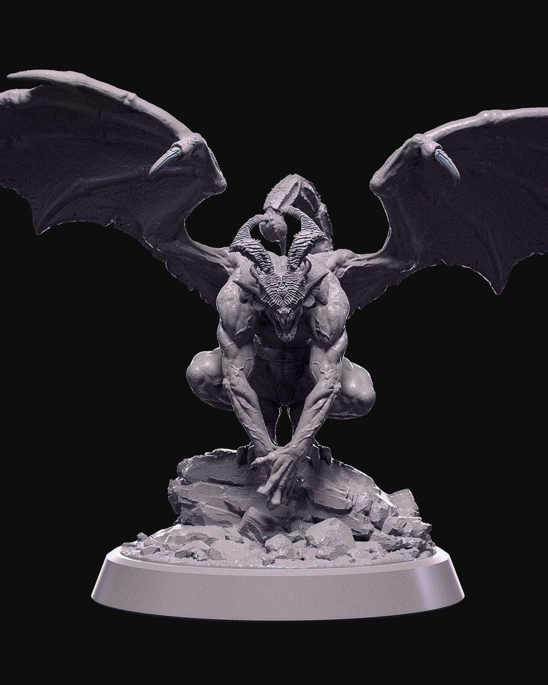 Winged Demon Miniature Unpainted | 3D Printed Fantasy Resin Model | DnD Demon Figure | Gothic Horror Tabletop Miniature