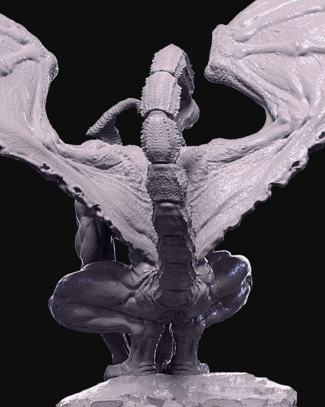 Winged Demon Miniature Unpainted | 3D Printed Fantasy Resin Model | DnD Demon Figure | Gothic Horror Tabletop Miniature
